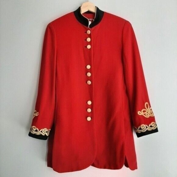PETER NYGARD 100% Wool Red Blazer with Gold Embroidery Sz 6 - Picture 2 of 13
